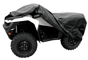 Photo of the cover halfway on an ATV